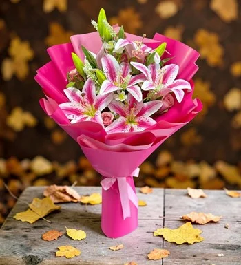 Solmayan Lilyum Buketi Pembe